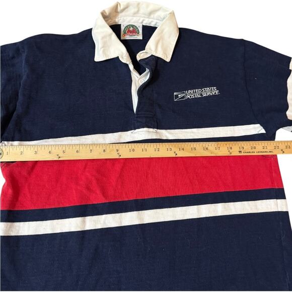 Vintage USPS Barbarian Rugby Shirt Made in Canada Navy Red White Stripe Size L - Picture 7 of 11